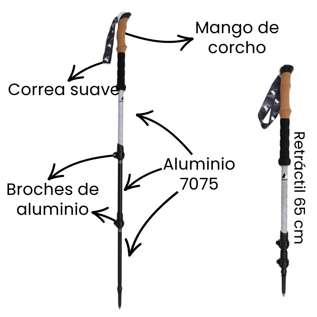 Bastones de Senderismo Telescópico Ajustable 100-135cm - 1 Par